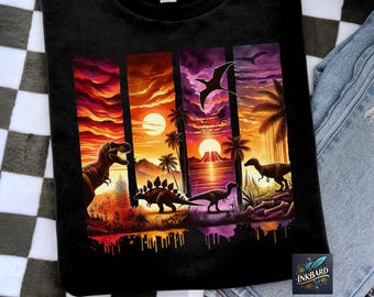 Colorful Dinosaur Trendy Jurassic Kids T-Rex Sublimation Shirt Design, PNG Instant Digital Download Only, Tshirt dtf design