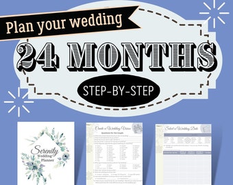 24-Month Printable Wedding Planner  Blue theme - PDF Download with wedding timeline for your binder, notebook, organizer - timeline included