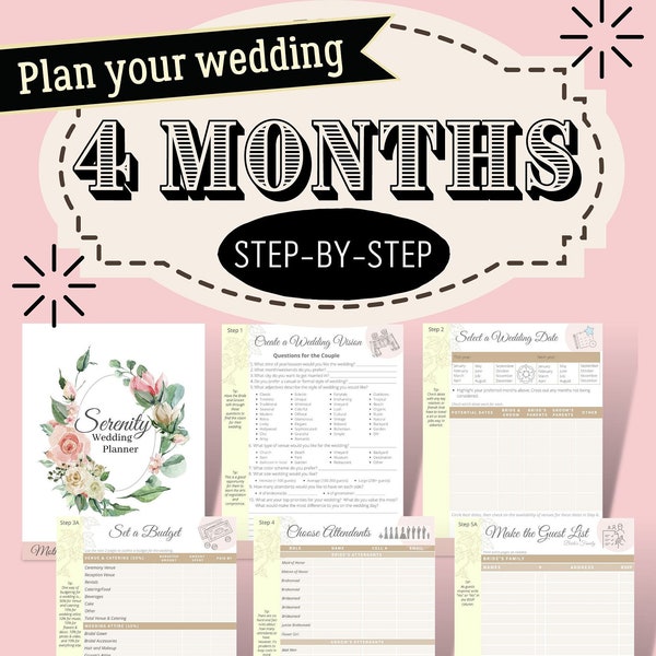 4-Month Wedding Planner - DIY wedding planner book - Printable wedding planner PDF Download to help you with wedding planning today