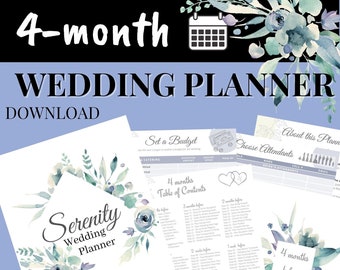 Agenda de mariage imprimable 4 mois - Téléchargement PDF avec chronologie du mariage pour votre classeur, cahier, organiseur - thème bleu poudré