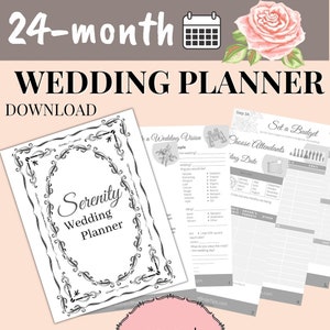 24-Month Printable Wedding Planner Vintage theme 66 steps PDF Download with wedding timeline for your binder, notebook, organizer image 1