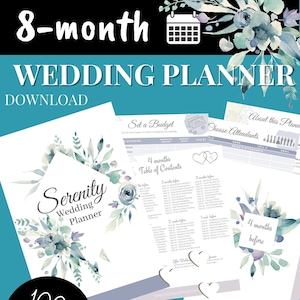 8-Month Printable Wedding Planner - PDF Download with wedding timeline for your binder, notebook, organizer - dusty blue theme