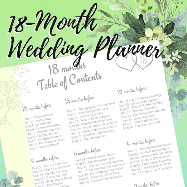 Mother of the bride planner / 18-Month Wedding Planner Printable / wedding checklists / wedding organizer / DIY wedding planning binder pdf