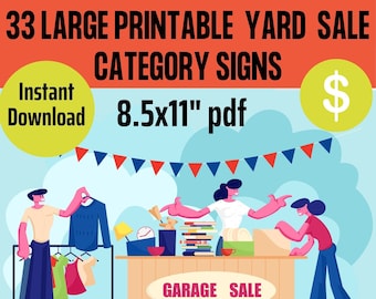 Printable category signs to help you organize your yard sale, garage sale, moving sale, estate sale, rummage sale, or tag sale.