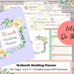 18-Month Wedding Planner Printable / mother of the bride planner / wedding checklists / wedding organizer / DIY wedding planning binder pdf image 1