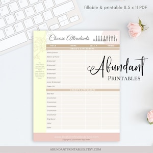 Wedding Attendant Checklist Bundle / Wedding Worksheets / Wedding ...