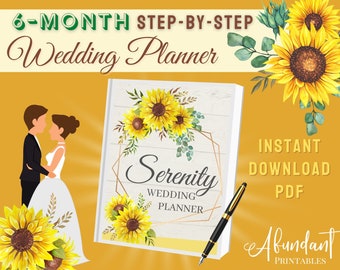 6-Month Wedding Planner printable / Ultimate Wedding Plan Checklist for the Bride PDF / Wedding Planner Book Printable Sunflower Theme