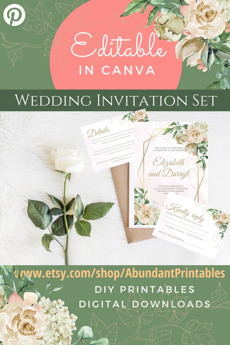 Canva Template Invitation Editable Wedding Stationery Bundle | Etsy