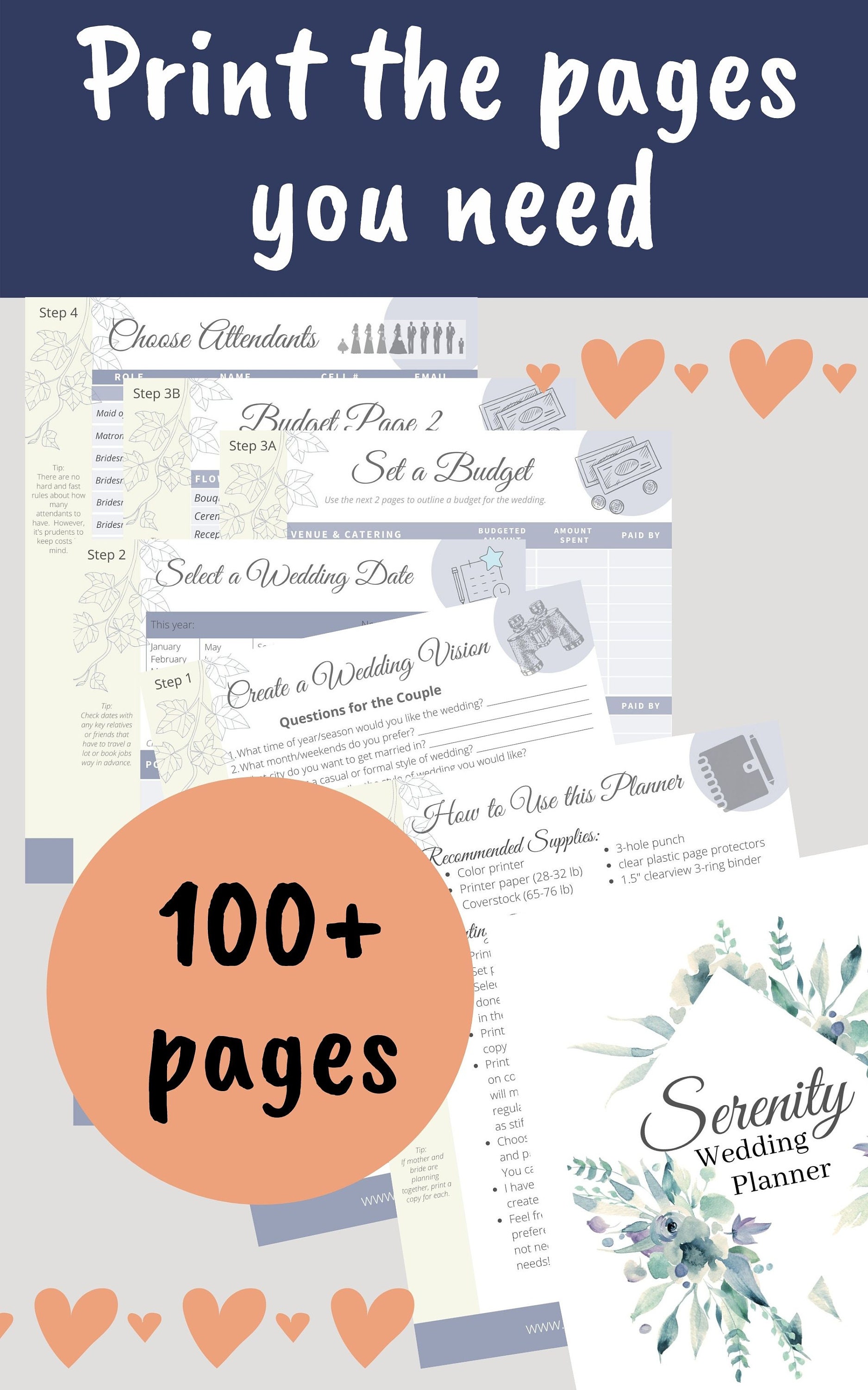 6-month Printable Wedding Planner Blue Theme PDF Download With Wedding Timeline for Your Binder ...
