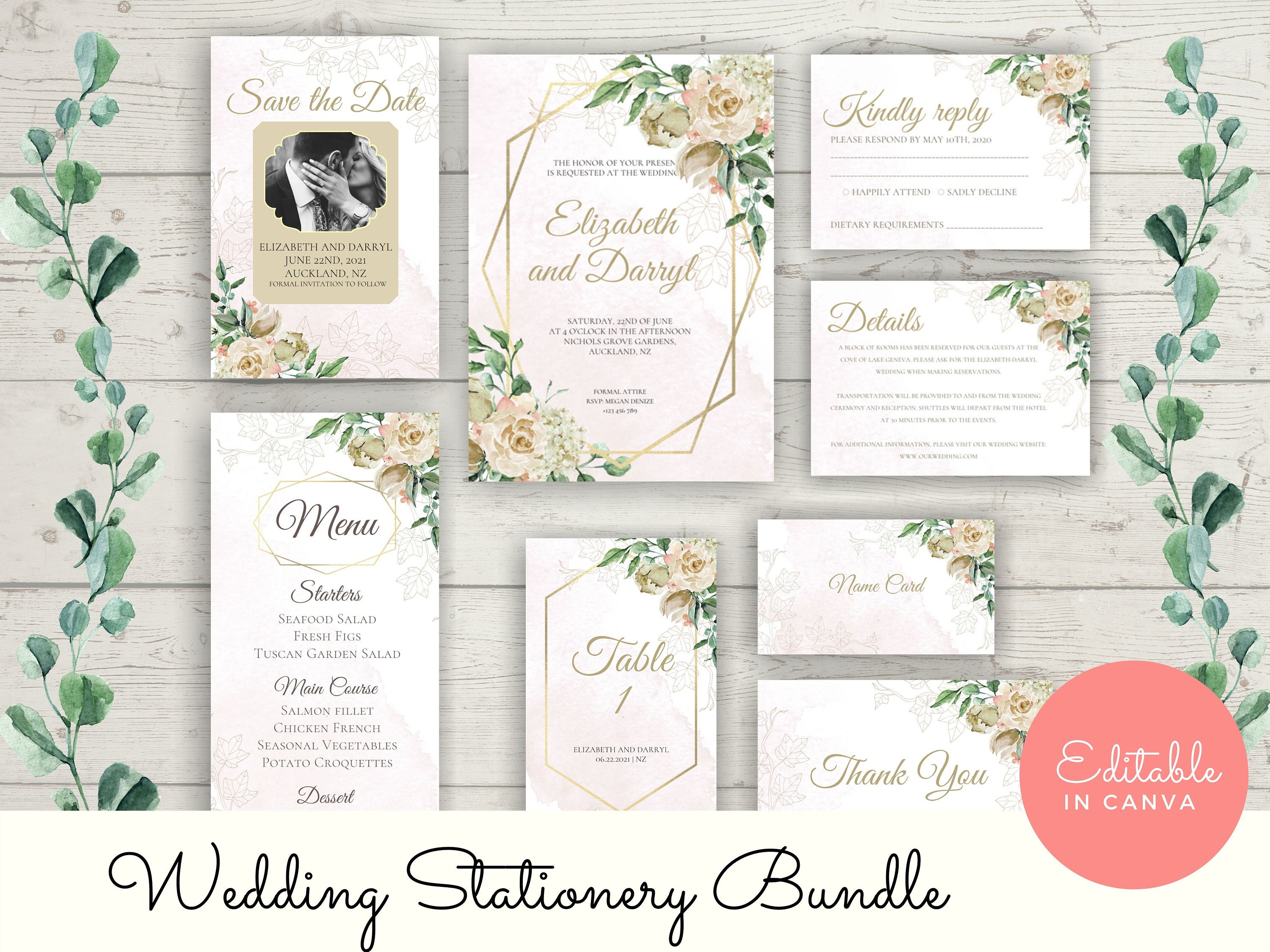 Canva Template Invitation Editable Wedding Stationery Bundle | Etsy