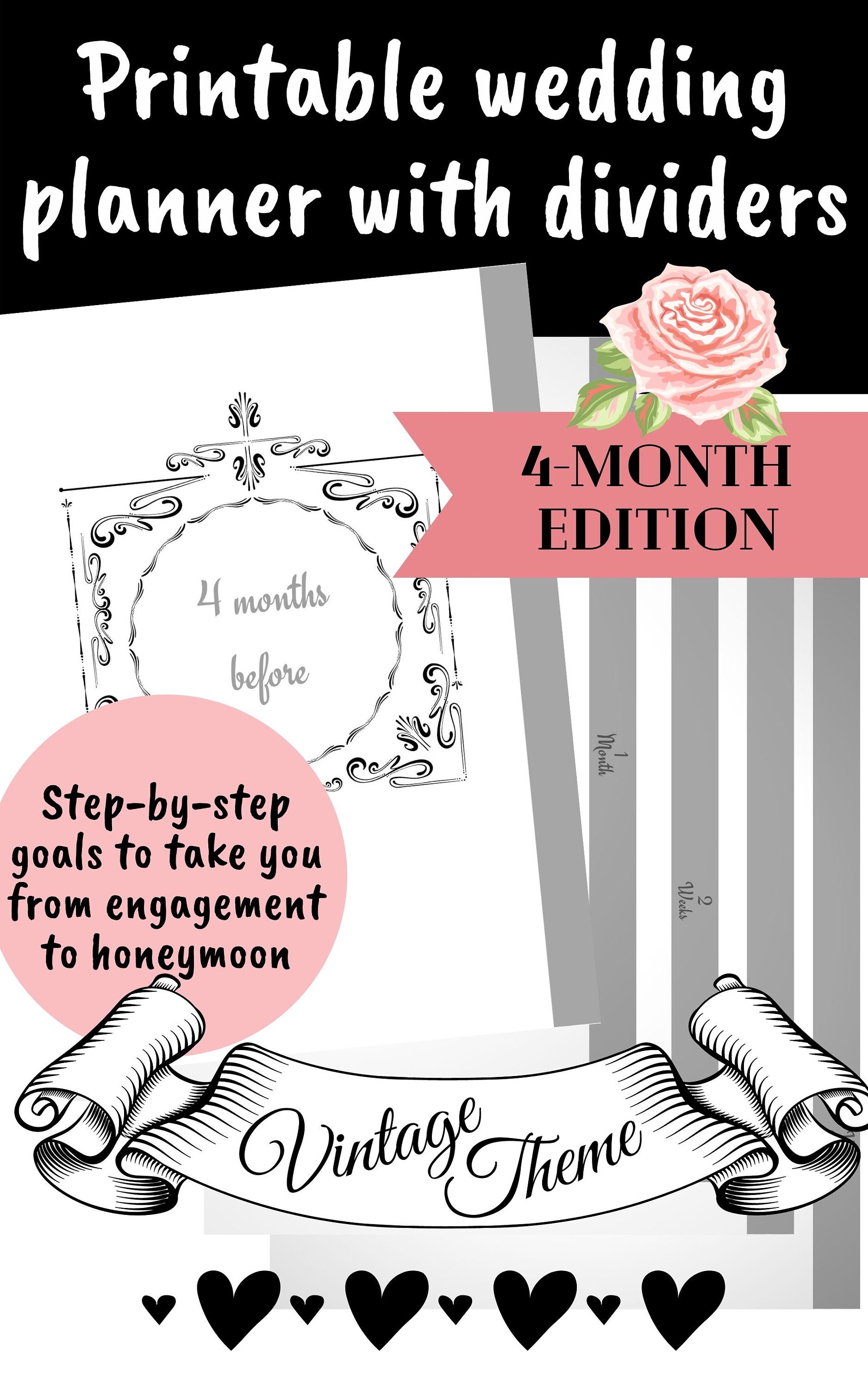 4-month Wedding Planner Printable Vintage Theme - Black and White PDF ...