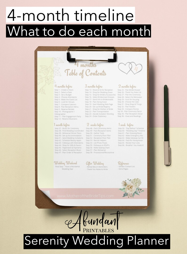 4-month Wedding Planner Printable - Wedding Planner Book - Wedding ...