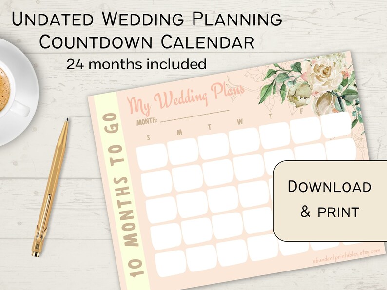 Printable Wedding Calendar / Wedding Planning / Wedding Etsy
