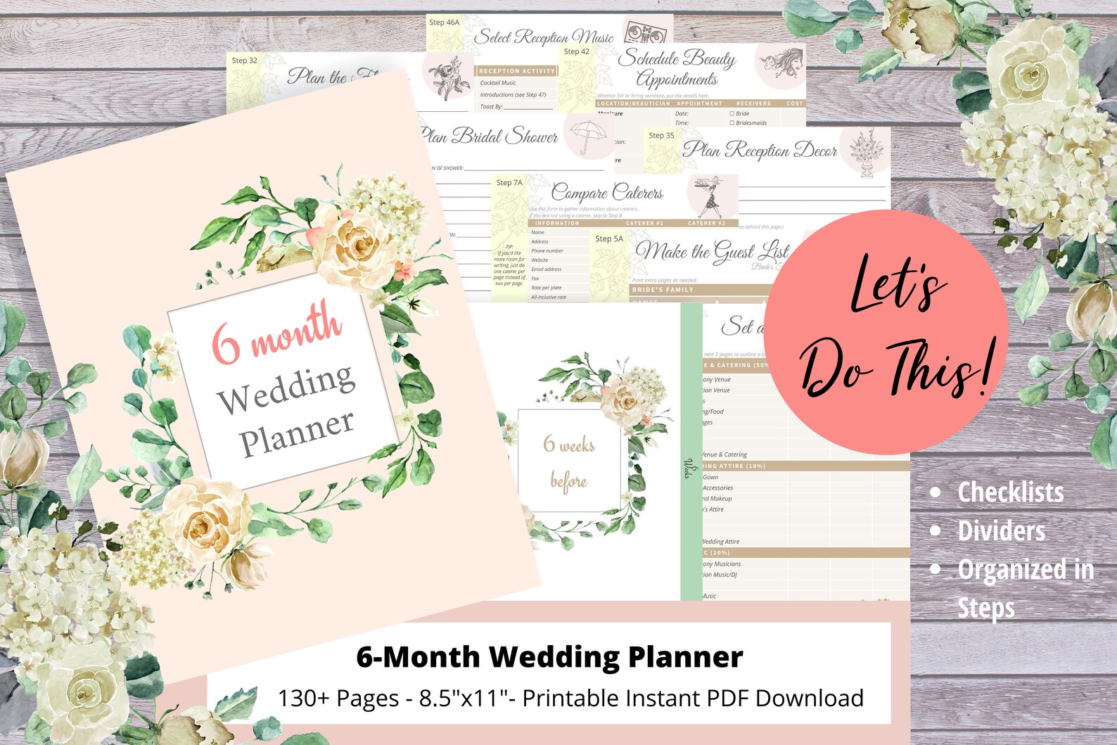 6-month Wedding Planner - DIY Printable PDF Download for Your Binder ...