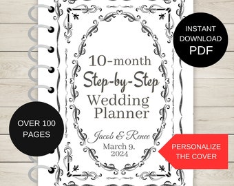 Guide de mariage étape par étape imprimable de l'organisateur de votre mariage sur 10 mois pour votre cahier d'organisation de mariage - Thème vintage PDF à téléchargement numérique