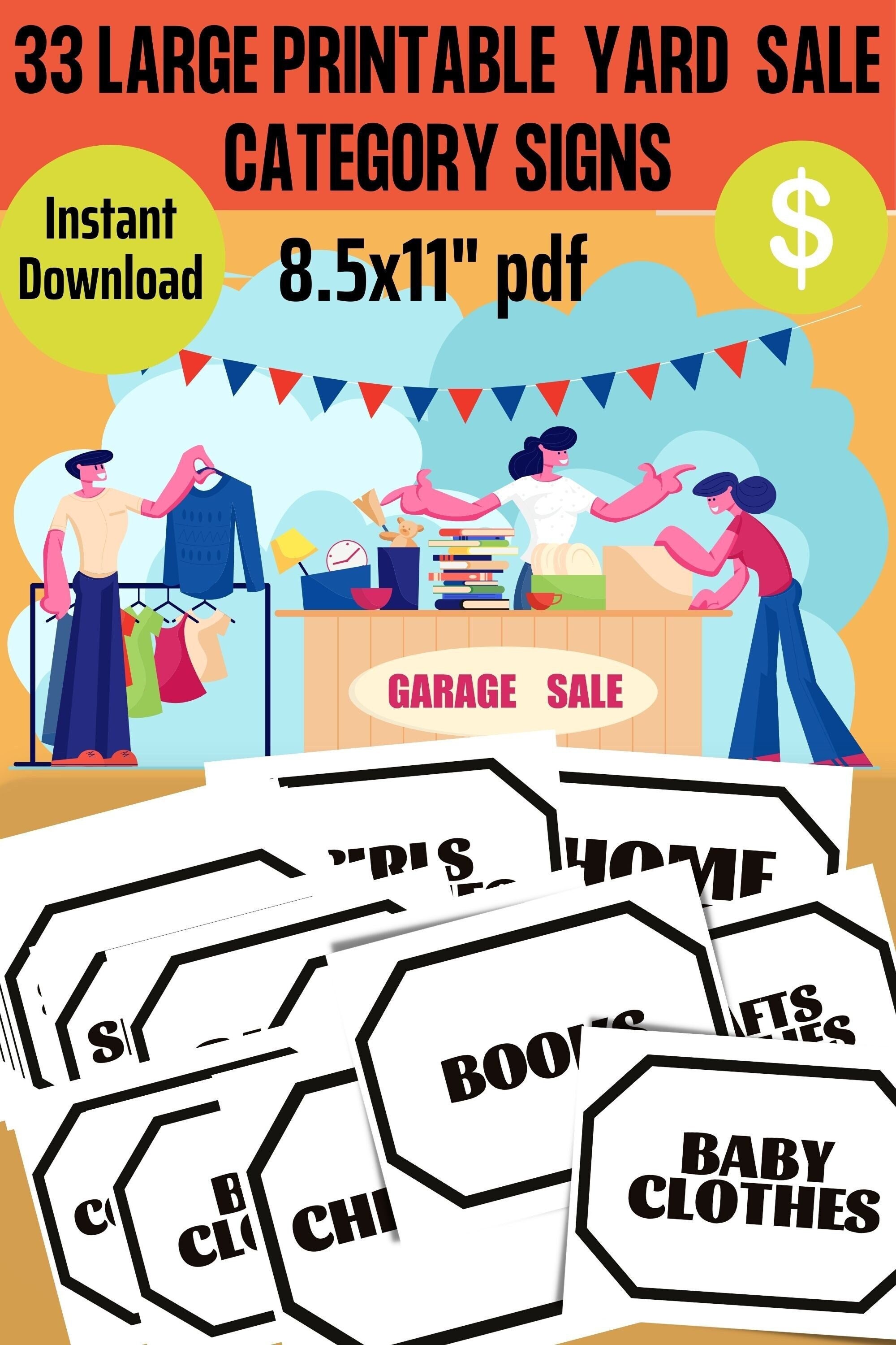 Fillable Rummage Sale Signs Printable Category Signs to Help You Organize Your Yard Sale, Garage ...