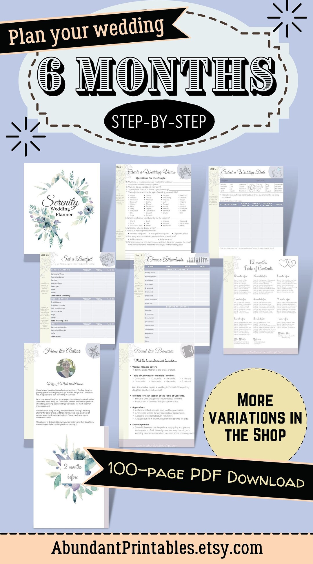 6-month Printable Wedding Planner Blue Theme - PDF Download With ...
