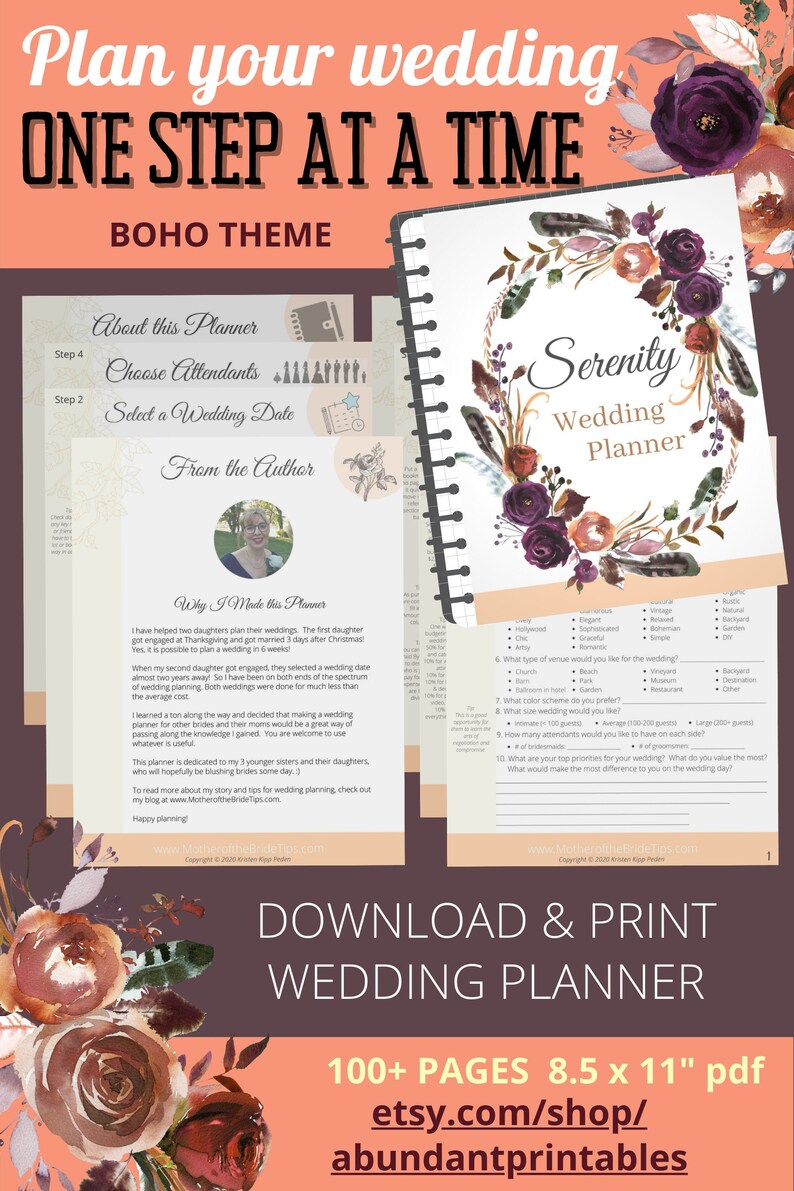 Step-by-step Printable Wedding Planner PDF Download - Boho Theme ...