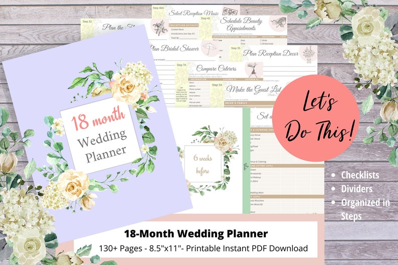 18-Month Wedding Planner Printable / mother of the bride planner / wedding checklists / wedding organizer / DIY wedding planning binder pdf image 1