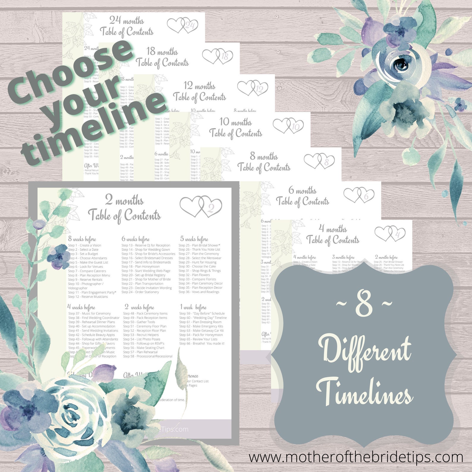 Step-by-step Printable Wedding Planner PDF Download Dusty Blue Theme ...