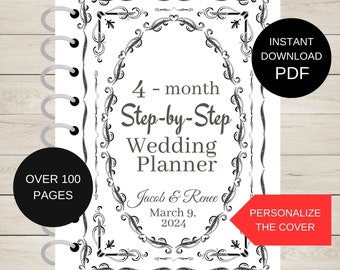 Guide de mariage étape par étape imprimable de l'organisateur de mariage sur 4 mois pour votre cahier d'organisation de mariage - thème vintage PDF à téléchargement numérique instantané