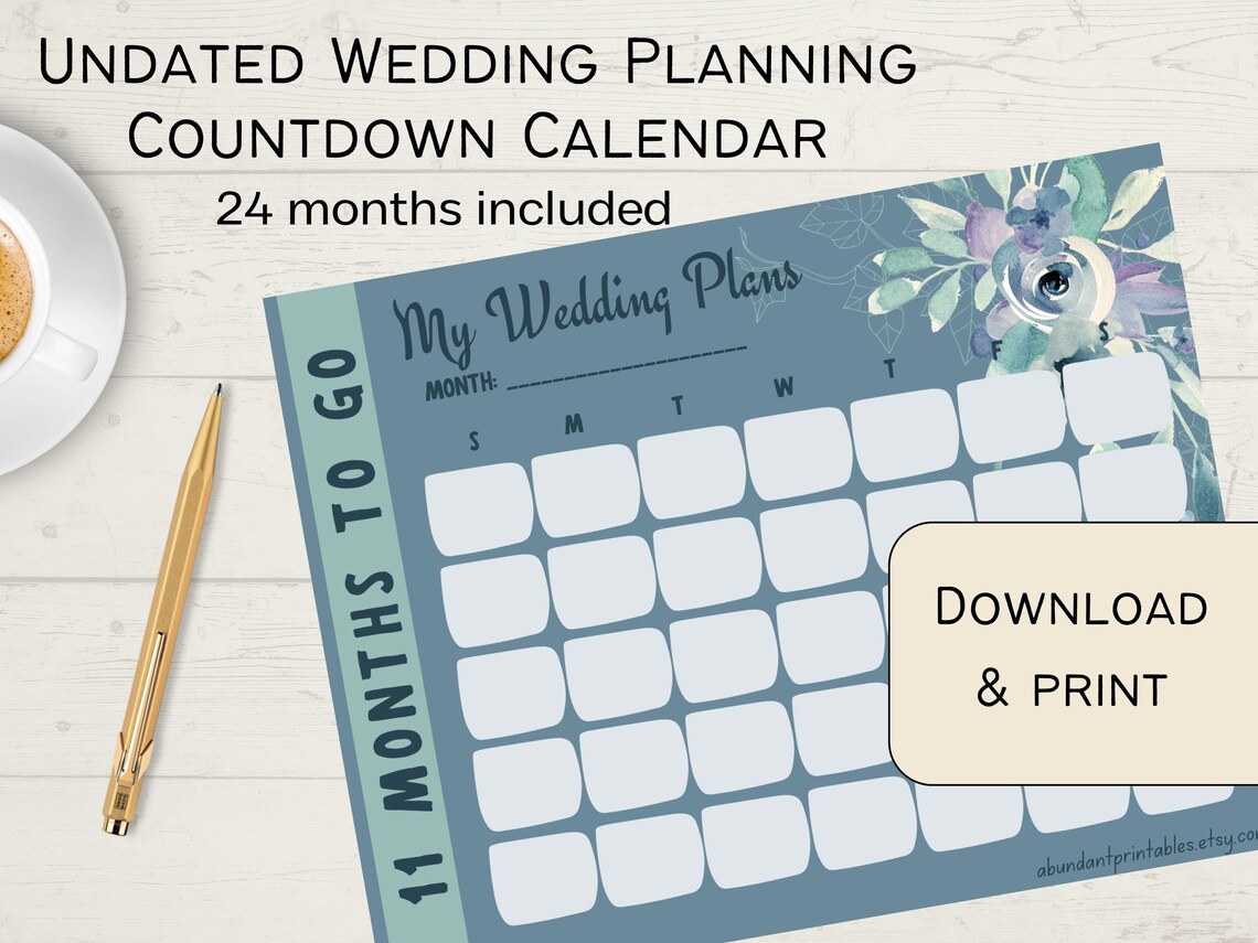 Printable Wedding Calendar Blue/ Wedding Planning / Wedding Etsy