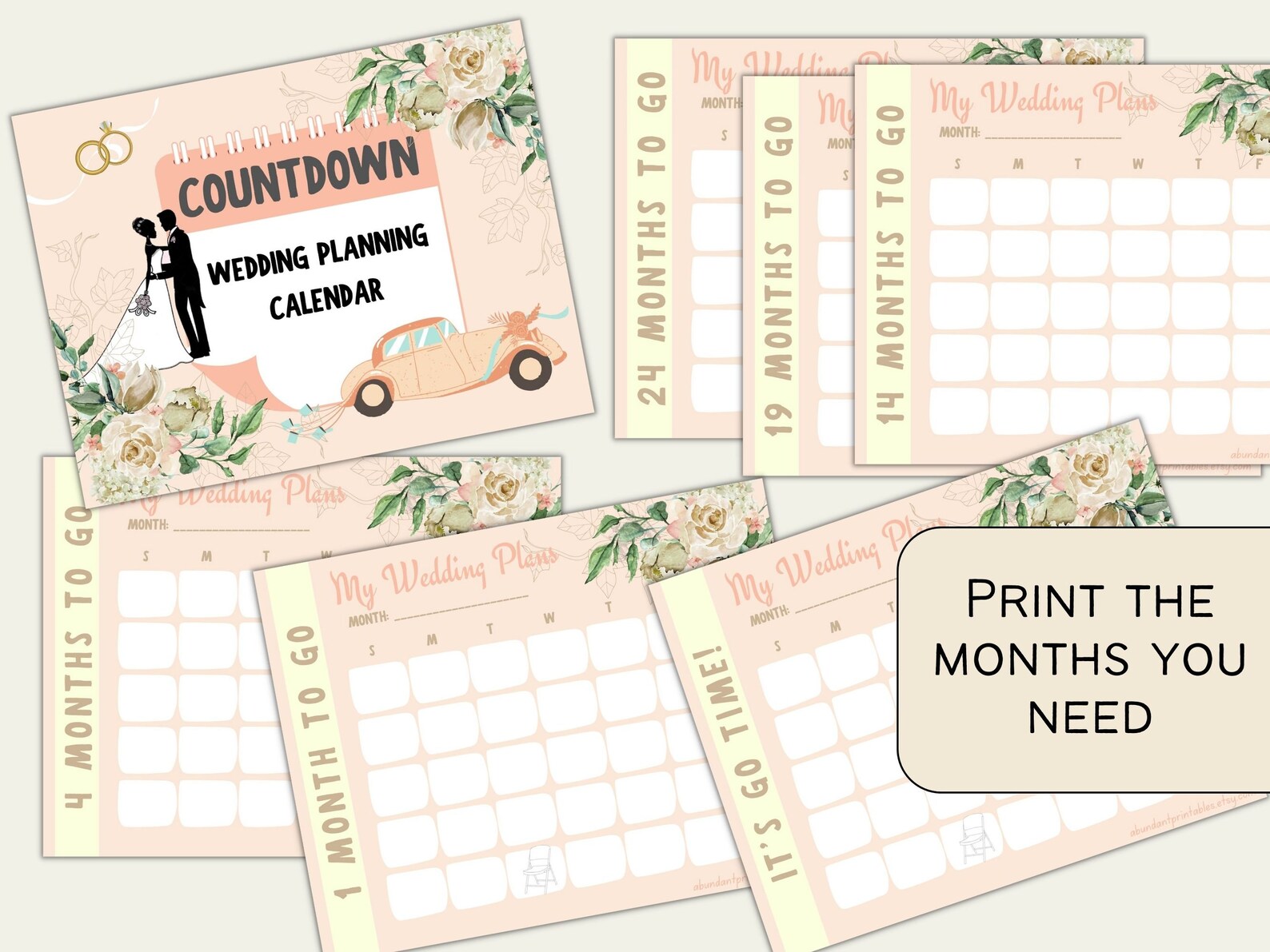 Printable Wedding Calendar / Wedding Planning / Wedding Etsy