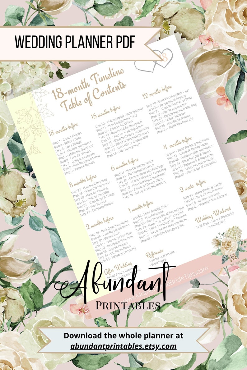 18month Wedding Planner Printable / Mother of the Bride Etsy