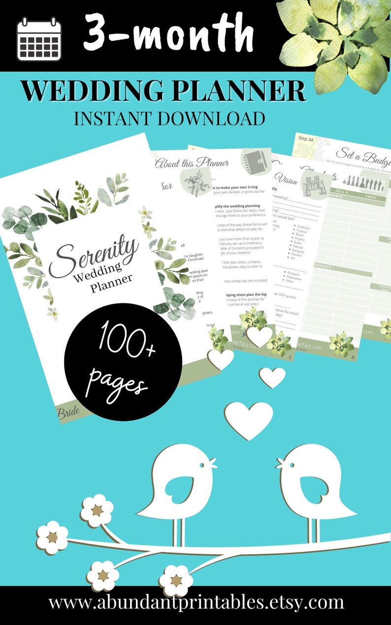 3-month Wedding Planner Printable | Printable Wedding Planner Pages | Wedding Plan Bundle ...