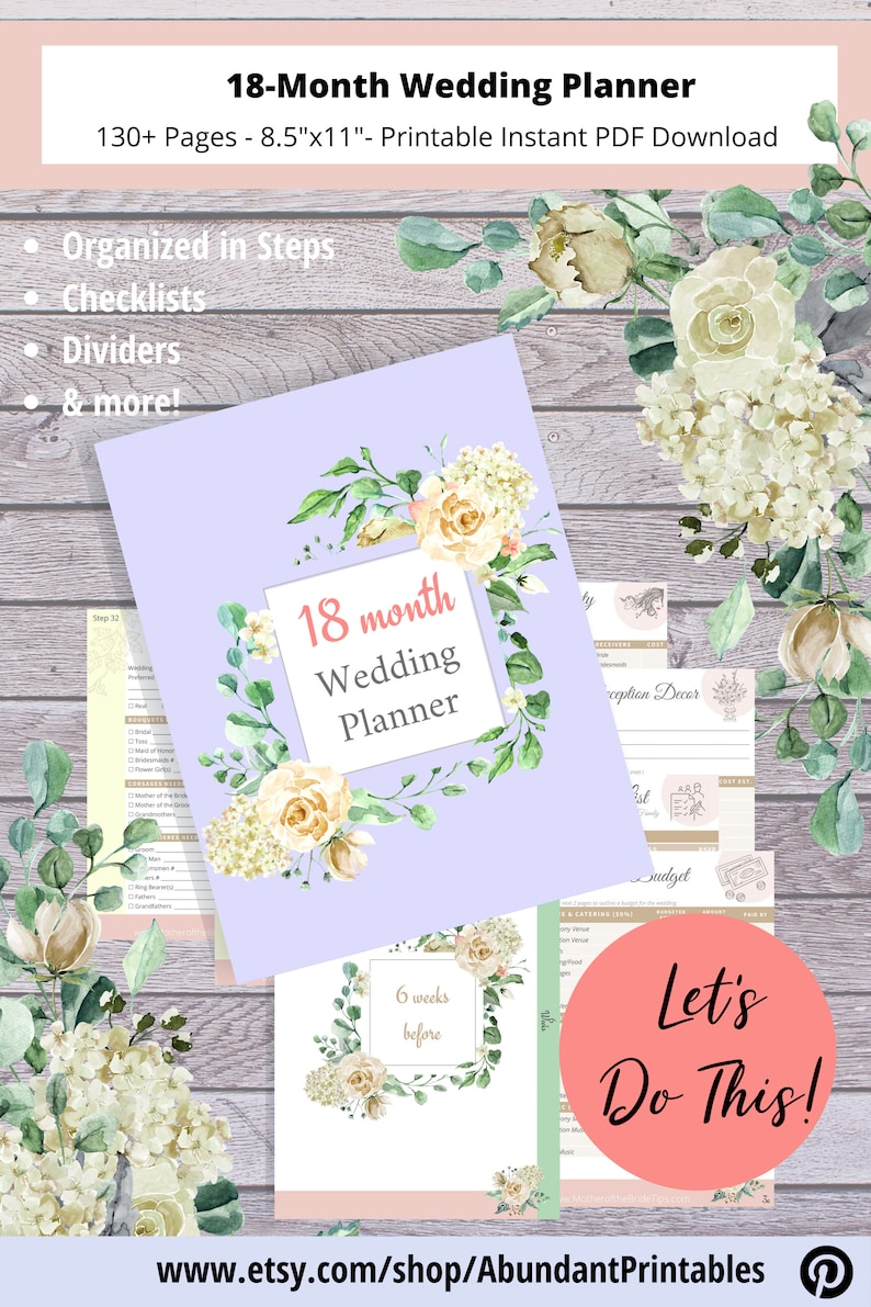 18-Month Wedding Planner Printable / mother of the bride planner / wedding checklists / wedding organizer / DIY wedding planning binder pdf image 9