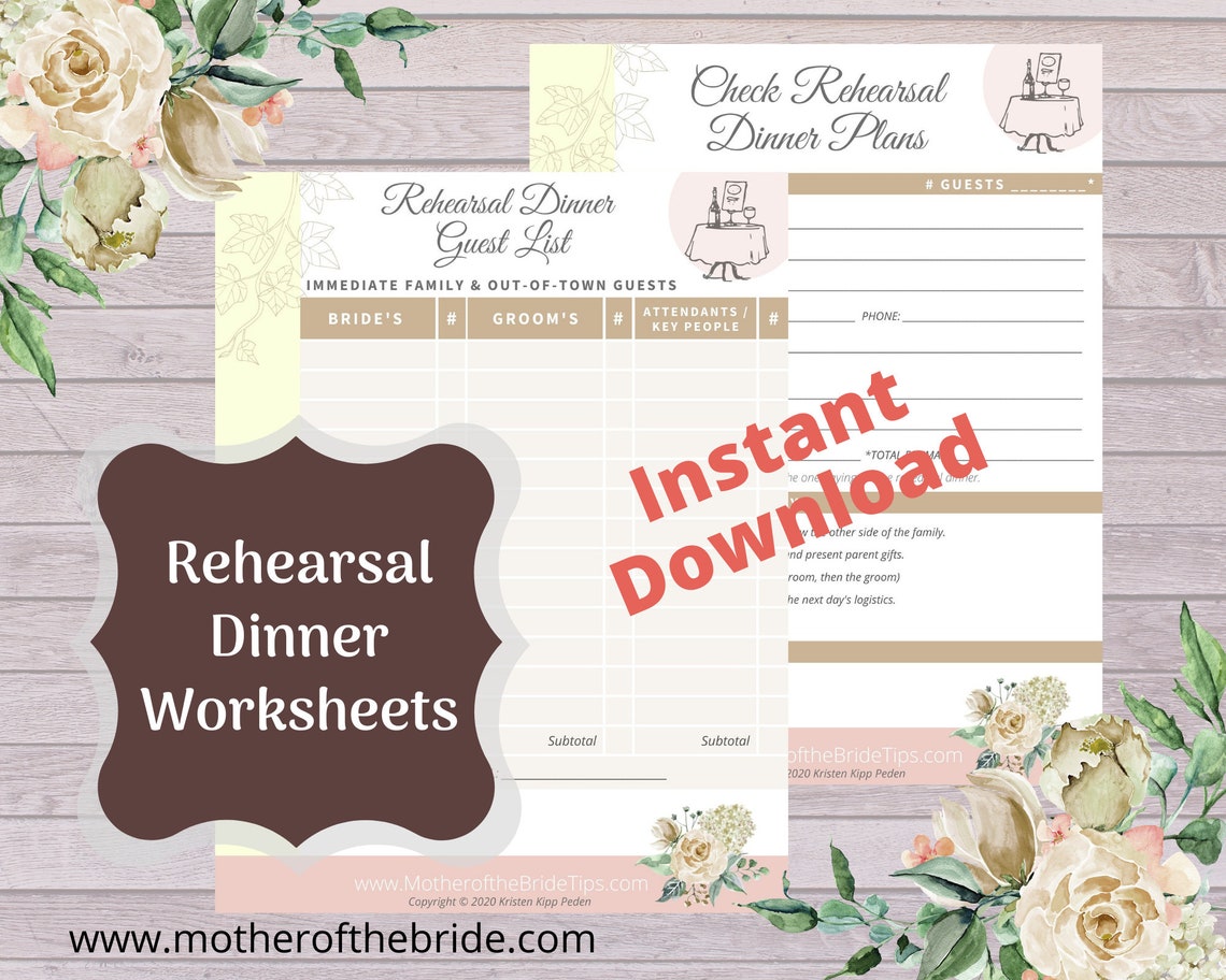 Rehearsal Dinner Planning Worksheets / Checklists / Pages for - Etsy