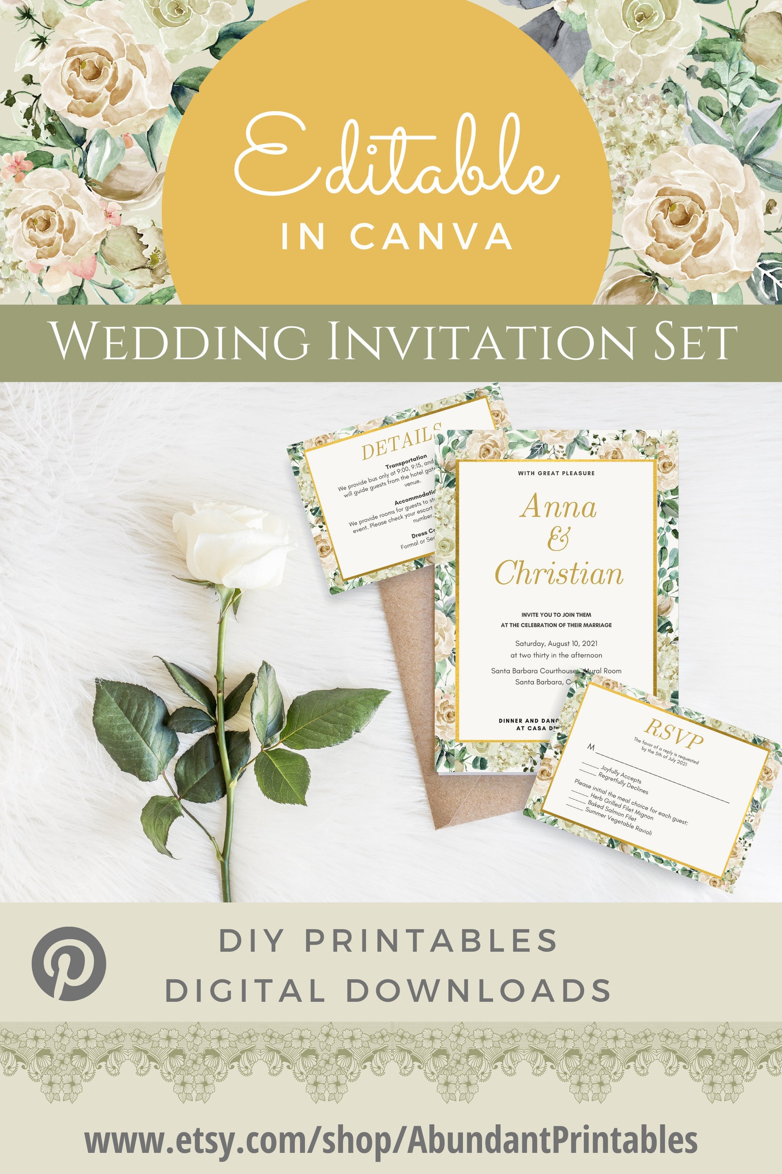 Canva Template Invitation Editable Wedding Stationery Bundle | Etsy