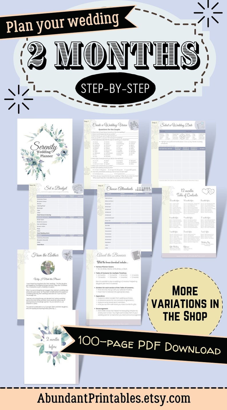 2-month Wedding Planner - DIY Wedding Planner Book - Printable Wedding Planner PDF Download to ...