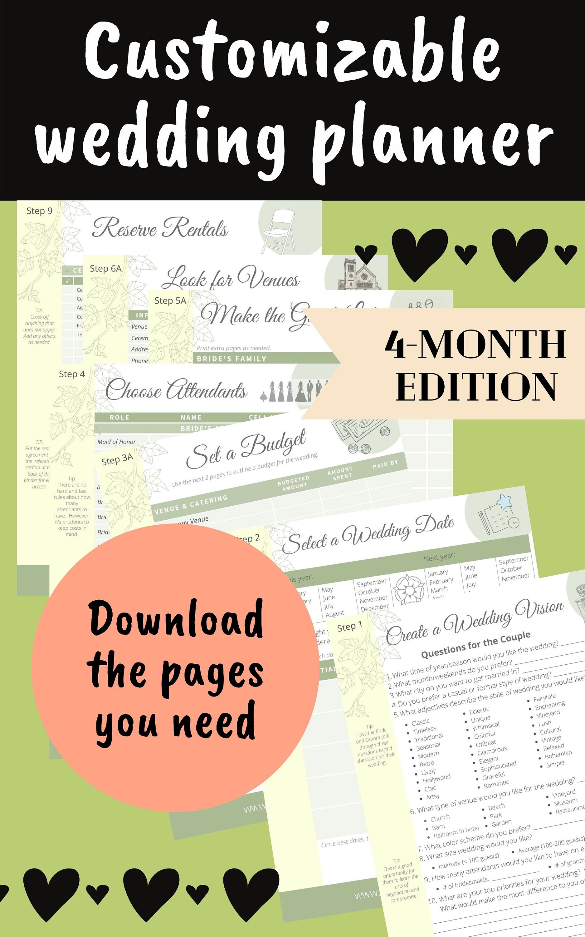 4-month Wedding Planner Printable / Ultimate Wedding Plan Checklist for ...
