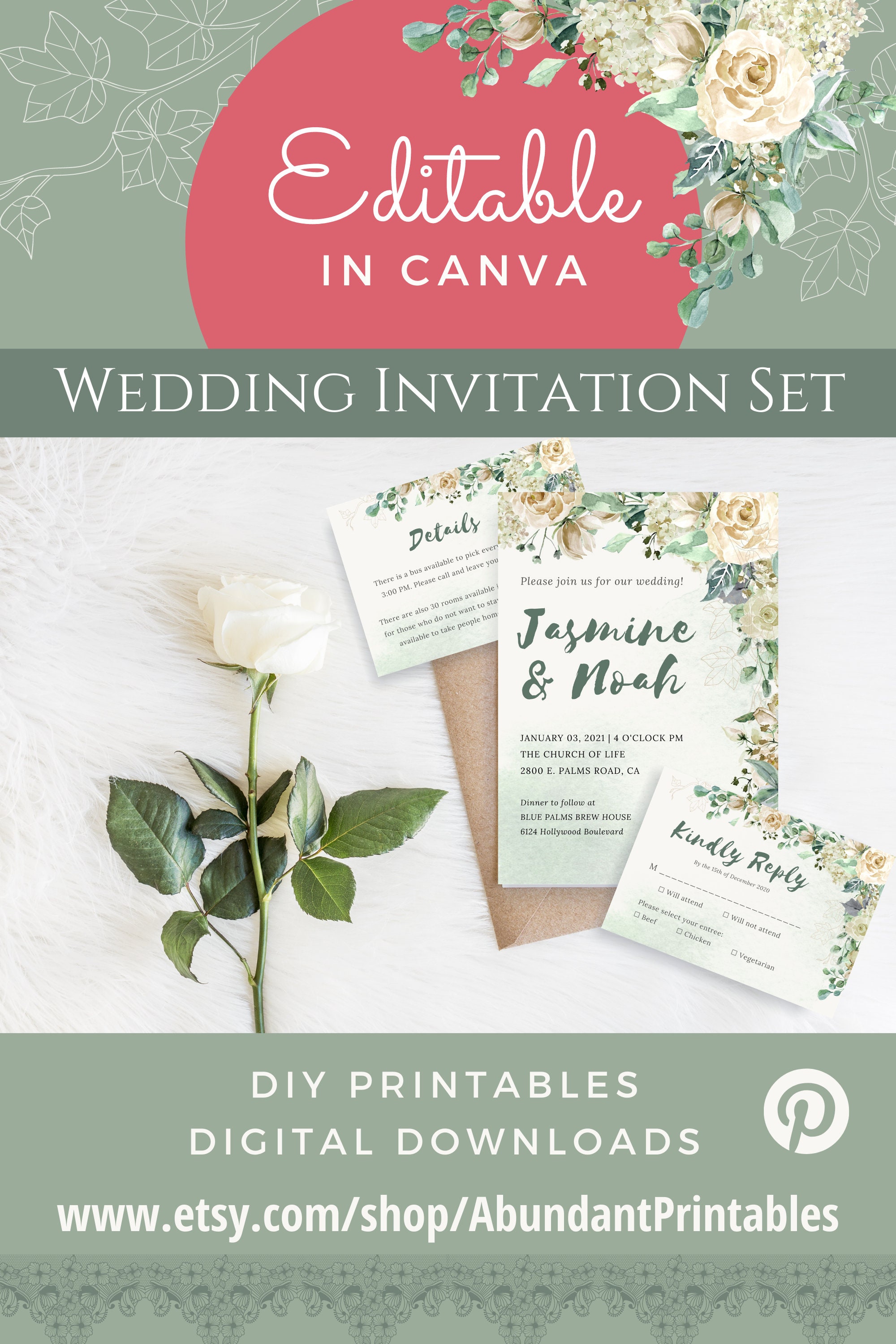 Canva Template Invitation Editable Wedding Stationery Bundle | Etsy