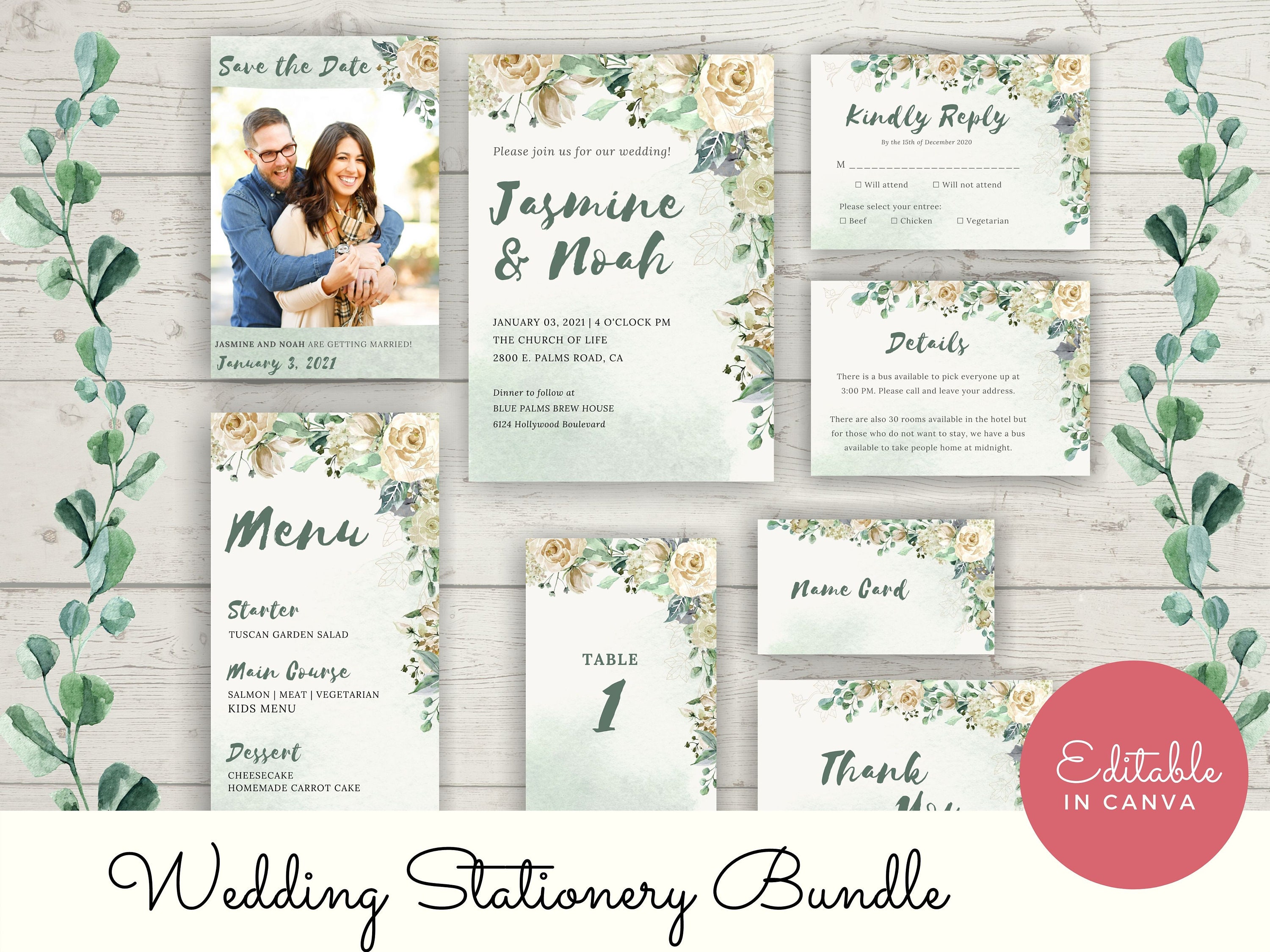 Canva Template Invitation Editable Wedding Stationery Bundle | Etsy