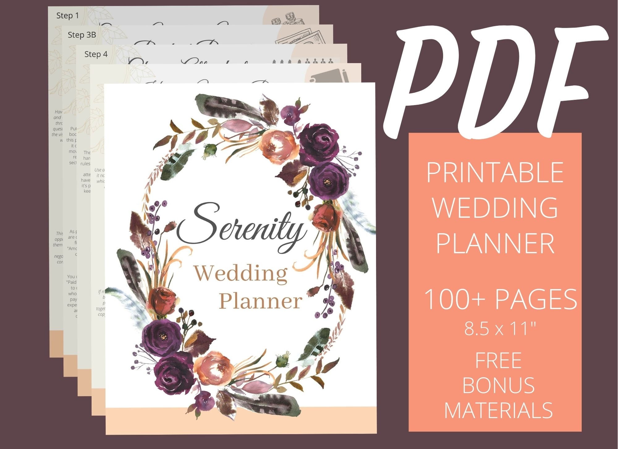 Step-by-step Printable Wedding Planner PDF Download Boho Theme ...