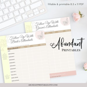 Wedding Attendant Checklist Bundle / Wedding Worksheets / Wedding ...