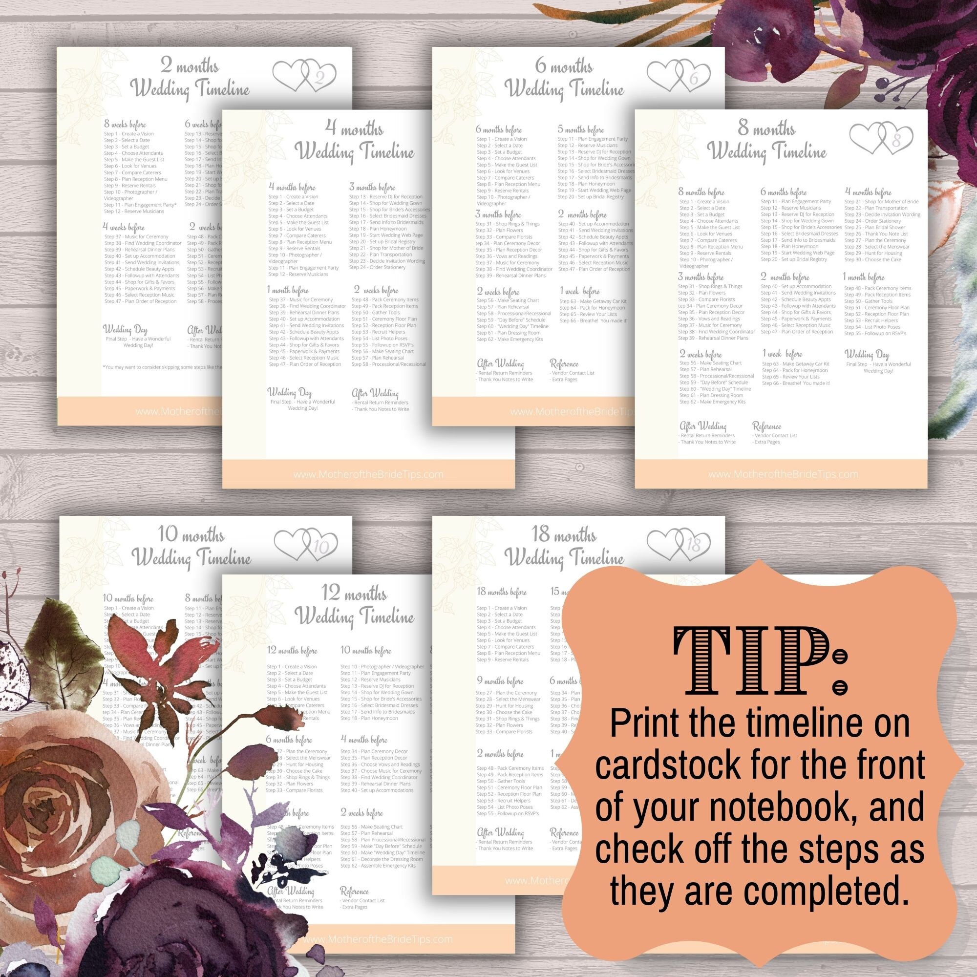 4-month Wedding Planner Printable Step-by-step Wedding Guide for Your Wedding Planning Notebook ...