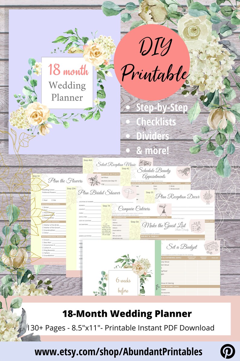 18-Month Wedding Planner Printable / mother of the bride planner / wedding checklists / wedding organizer / DIY wedding planning binder pdf image 10