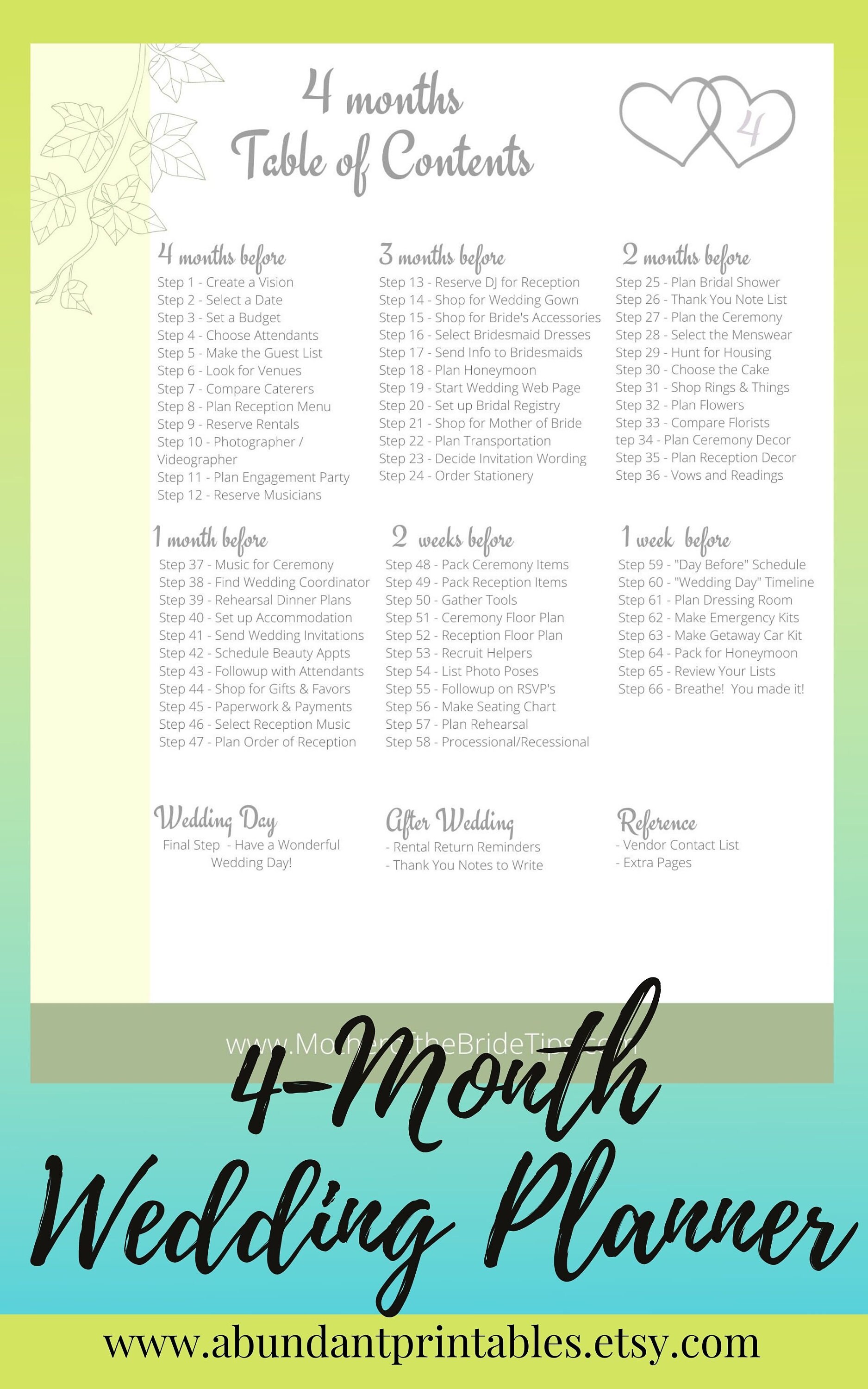 4-month-wedding-planner-printable-ultimate-wedding-plan-checklist-for