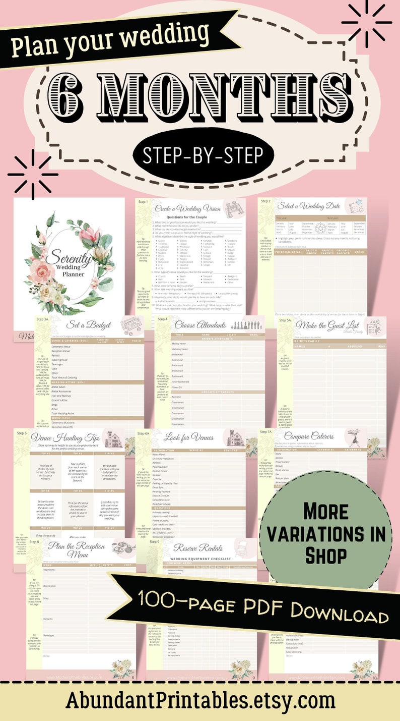 6-month Wedding Planner - DIY Wedding Planner Book - Printable Wedding ...