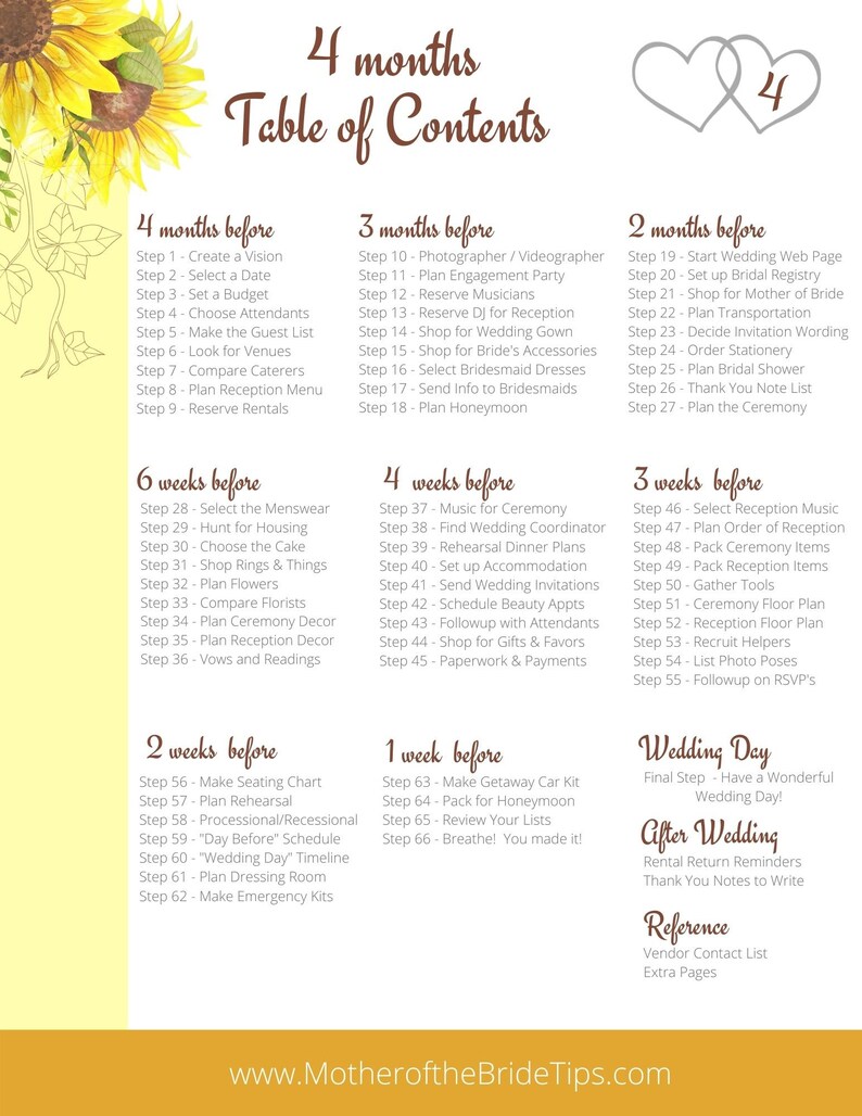 4-month Wedding Planner Printable / Ultimate Wedding Plan Checklist for ...