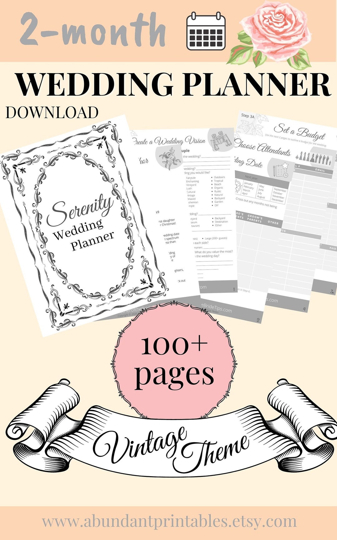 2-month Printable Wedding Planner Vintage Theme - 66 Steps PDF Download With Wedding Timeline ...