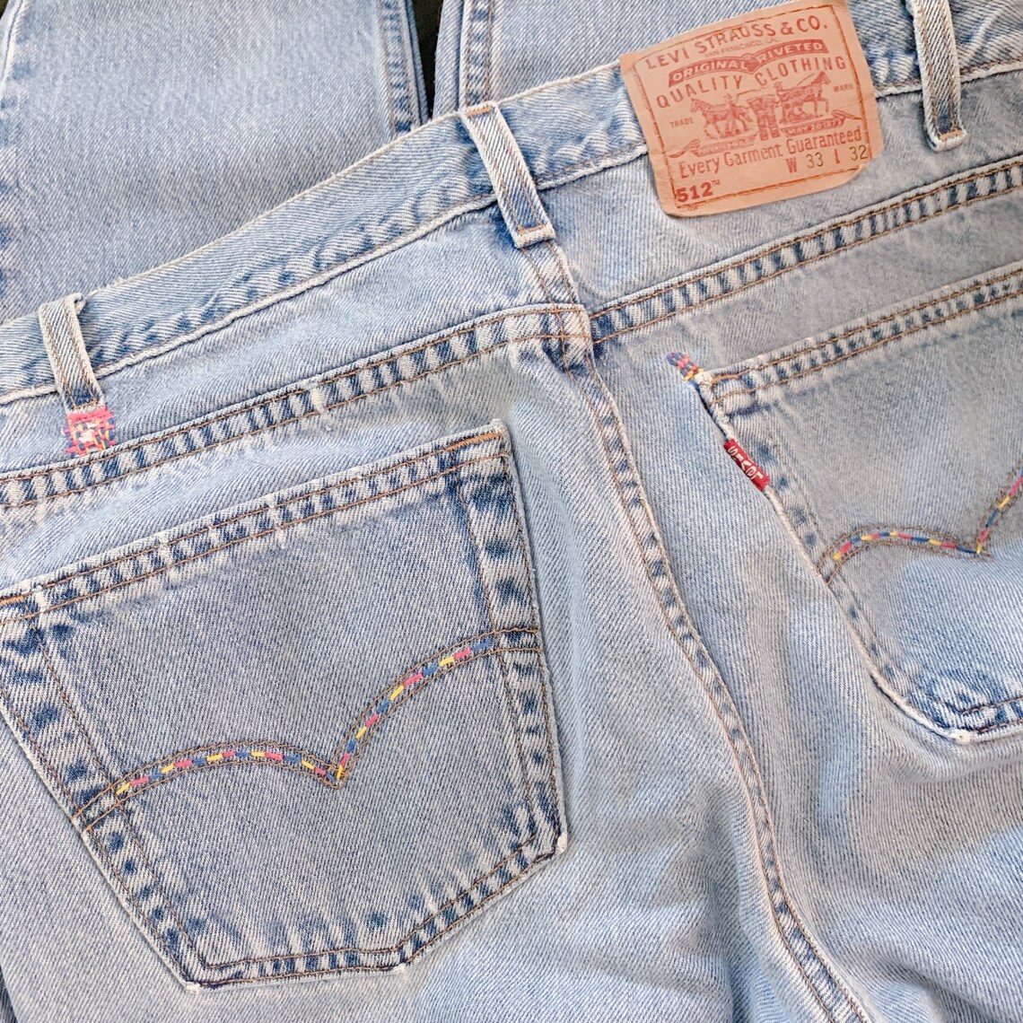 Unique Garden Flowers Hand Embroidered Levis 512 Denim Jeans Etsy