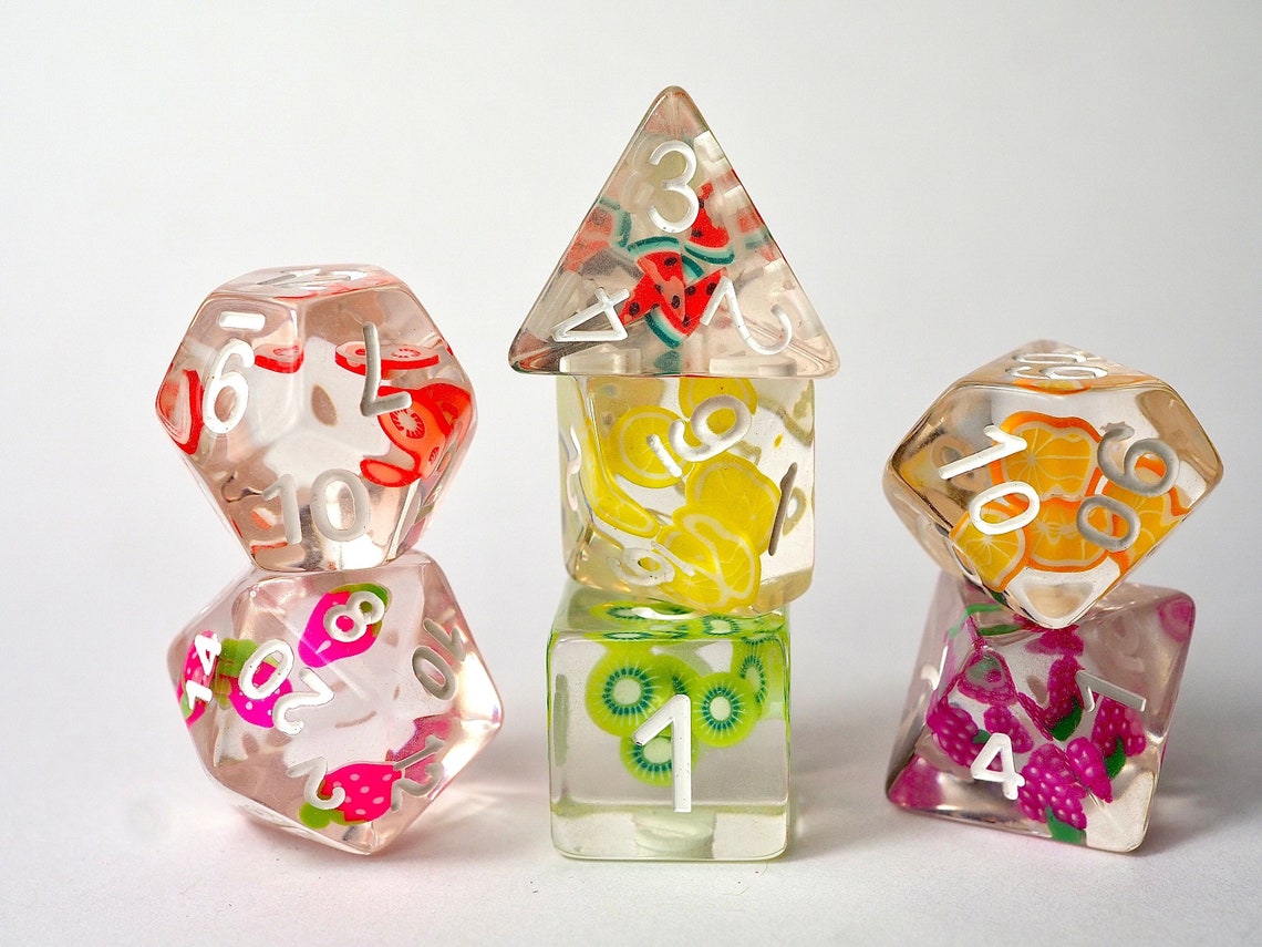 Fruit Dice Fruit Dnd Dice Fruit Dice Set Rainbow Dice Etsy