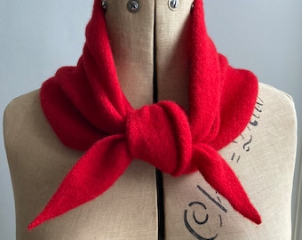 Lipstick Red Lambswool Knitted Tied Scarf - Ava