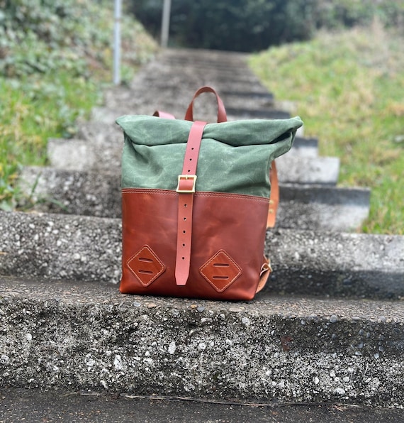 Leather & Waxed Canvas Roll-Top Backpack