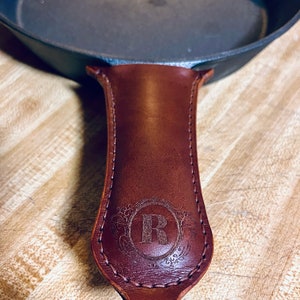 Monogrammed Leather Cast Iron Skillet Handle Cover