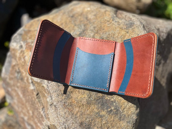 Two Toned Handcrafted Leather Tri-fold Wallet 